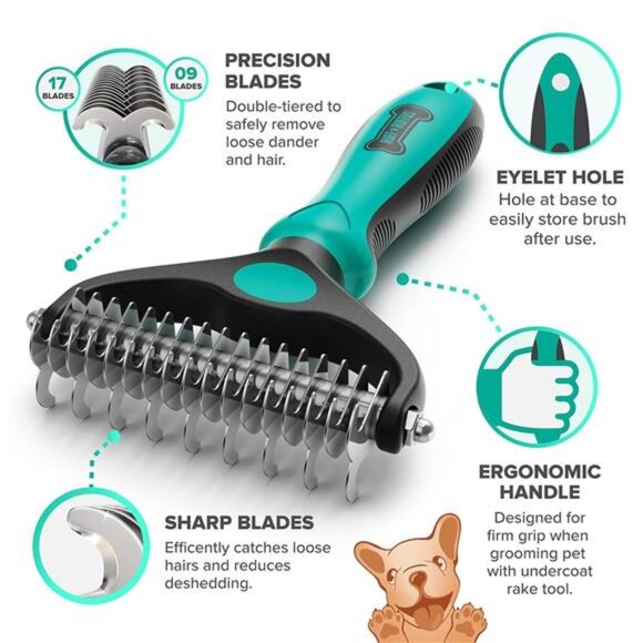Dog Brush for Shedding-Double Sided Undercoat Rake for Dogs& Cats-Dematting Comb - Picture 3 of 7